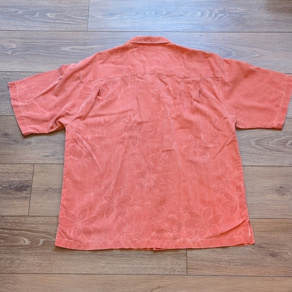 Tommy Bahama 100% Silk Hawaiian Short Sleeve Shirt - Salmon Tropical Floral - L - Picture 10 of 10